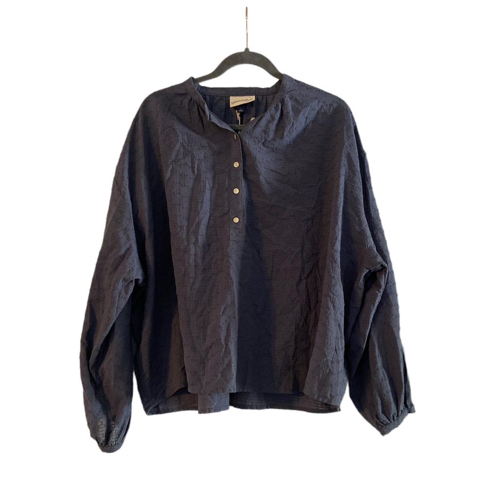 Gray Universal Thread Half Button Pique Blouse L